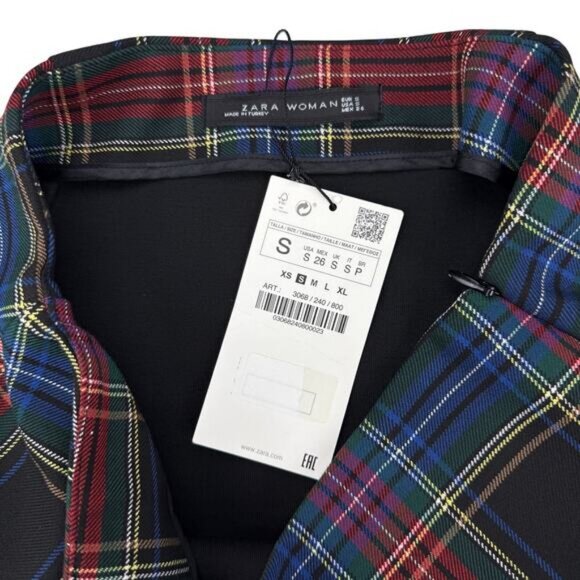 Zara Tartan Check Plaid Asymmetric Mini Skirt Size Small - Picture 6 of 7